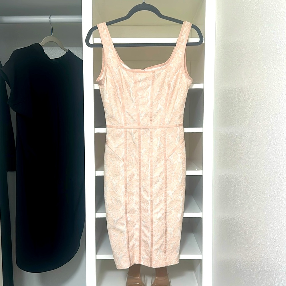 Cache White Sheath Midi Dress Scoop Neck Sleeveless